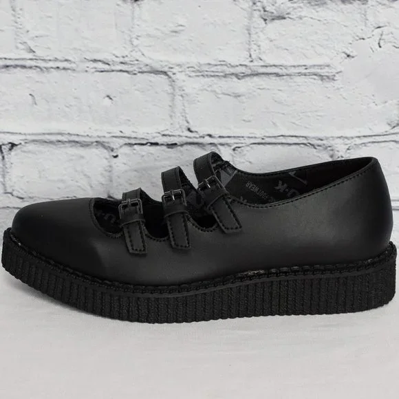 NEW IN BOX T.U.K. Footwear Women's Black TUKskin Pointed 3-Strap Mary Jane Shoes - Picture 4 of 8